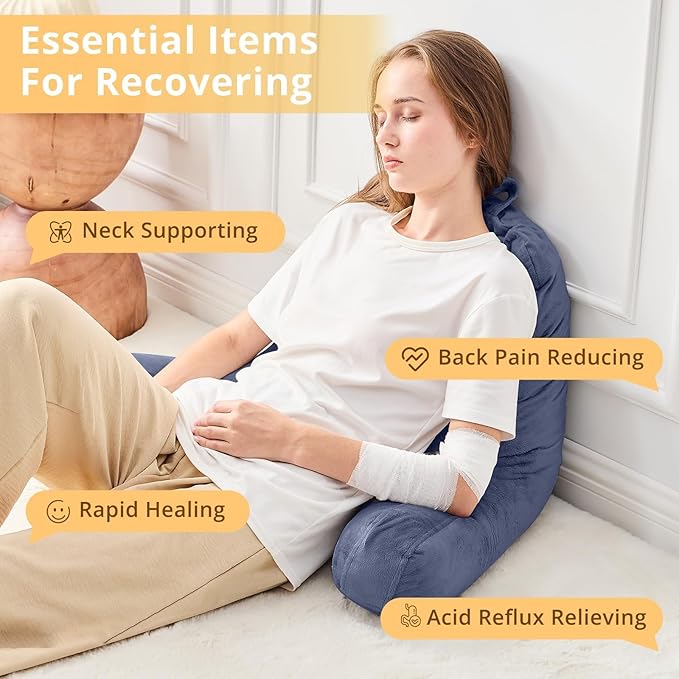Sasttie Reading Pillow, Velvet Back Pillow for Bed Sitting Up, Adult Back-Rest Support Cushion with Arms for Sit Up on Couch, Sofa, and Floor, Dorm Essentials, Reading Accessories, Grey Purple