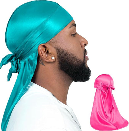 ForceWave 2 Pieces Silky Durag Pack for Men Women Waves, Premium Satin Deluxe Du-rag