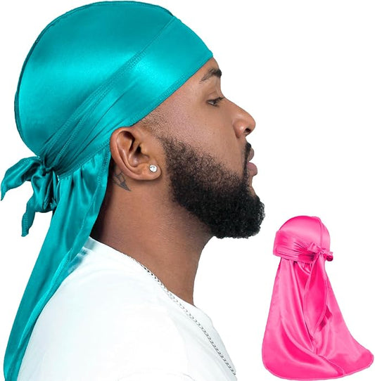 ForceWave 2 Pieces Silky Durag Pack for Men Women Waves, Premium Satin Deluxe Du-rag