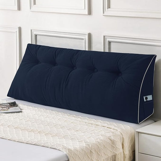 Sasttie Headboard Pillow Queen, Wedge Pillow Headboard for Sitting Up in Bed, Back-Rest Support Triangular Cushion for Reading - Features Removable Washable Cover, Navy