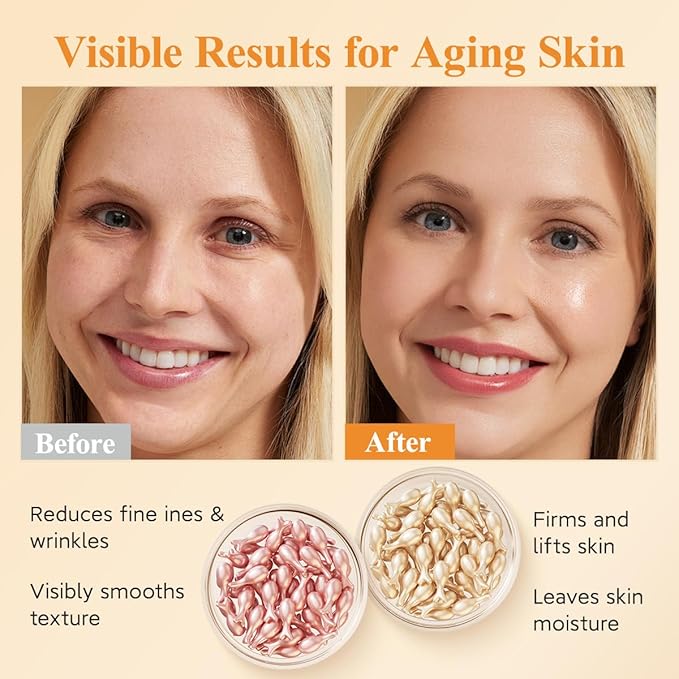 HKH Vitamin C & Retinol Serum Capsules Set - Day & Night Facial Serum Oil with Niacinamide, Vitamin E, Anti-Aging, Reduces Fine Lines, Evens Skin Tone, Hydrating & Firming for Women (38+38 Capsules)