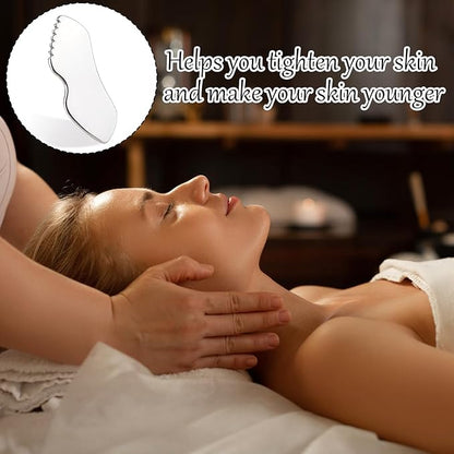 Molain Stainless Steel Gua Sha Facial Tools, Metal Detail Gua Sha Stone Face Comb Body Lymphatic Drainage Massager Face Guasha Face Sculpting Tool Skin Care with Travel Pouch(Pack of 1)