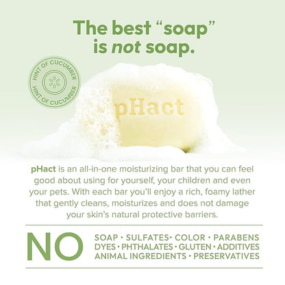 ANDREW LESSMAN pHact Moisture-Rich, Soap-Free Cleansing Bar Cucumber. Natural Skin pH. All Skin Types - Even Sensitive Skin. Hypoallergenic. Dermatologist Tested. 3 - Pack 4.25 oz each