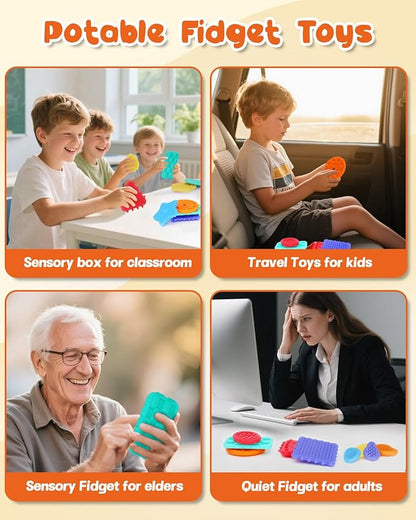 Fidget Toys Sensory Stone 18 Pack Worry Stones Texture Shapes Fidget Rings for Kids Calming - Sensory Autism Toys for Anxiety Relief Quiet Small Fidgets for Classroom Prizes