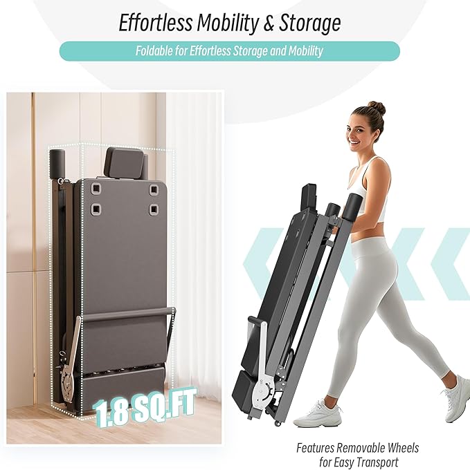 MU 91.5" Foldable Pilates Reformer Machine with Jump Board & Dual Resistance – Adjustable Reformer Pilates Machine for Full-Body Home Workout, 500 lbs Capacity, Up to 6'9" Height Friendly. Black