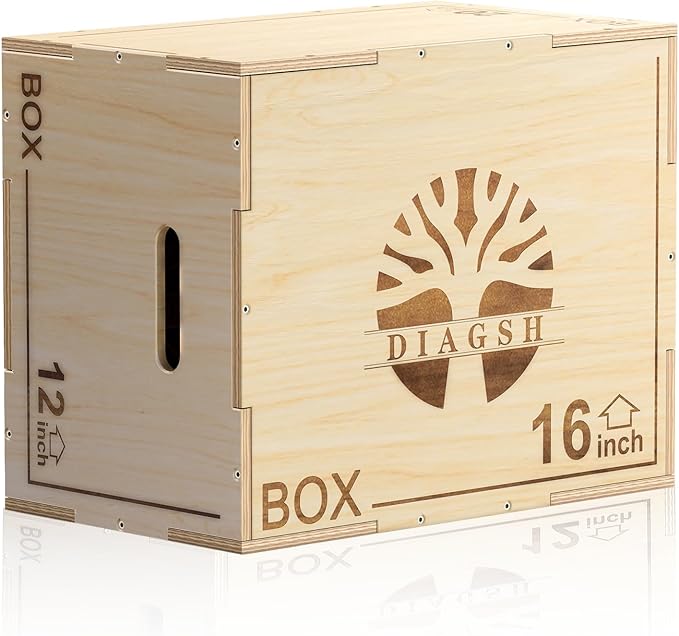 Plyo Box - 3-in-1 Wood Plyometric Jump Platform (20"x16"x12") for Home Gym Training - Ideal for Jumps, Squats & Conditioning-1 Piece