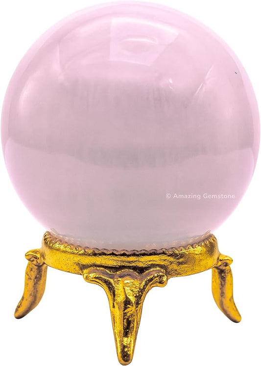 Amazing Gemstone Pink Calcite Crystal Ball with Stand - 2 Inches Crystal Sphere Meditation Balls for Witchcraft and Decorative Balls