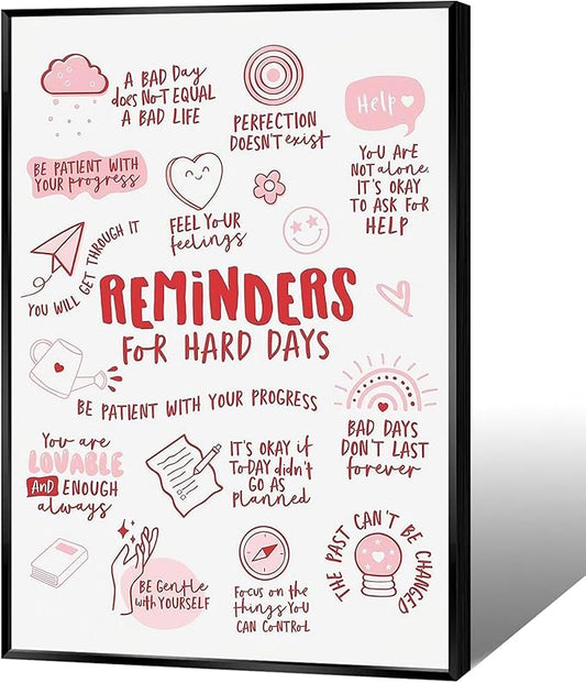 JMGHKL Trendy Mental Health Affirmation Posters Reminders For Hard Days Prints Painting Pink Growth Wall Art Funky Positive Quote Therapy Wall Decor For Girly Bedroom Dorm 8x12in Wrapped Canvas