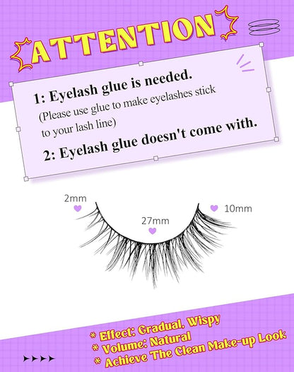 Onlyall Natural Lashes Wispy Lashes Natural Look False Eyelashes Natural Flared Eyelashes False Eye Lashes Soft Fluffy Lashes 7 Pairs HF50-Short Lashes