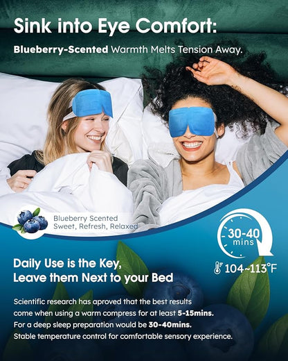 20 Packs Steam Eye Masks for Dry Eyes, Warm Compress Relief for Eye Fatigue & Puffiness, Sleep Heated Eye Mask, Disposable Travel Essentials, Spa Relaxation Gift Women, Party Favors Adults, Blueberry