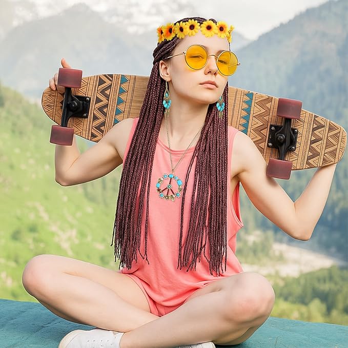 Hicarer Hippie Costume Accessories Include Sunglasses, Peace Sign Necklace, Boho Headband and Earring for 60s 70s Party