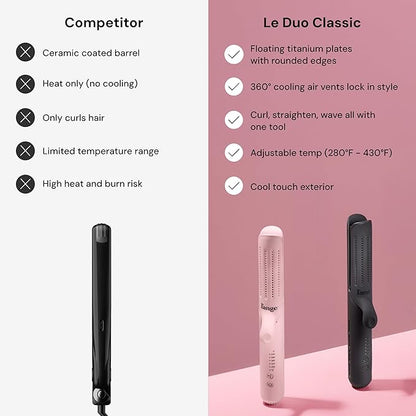 L'ANGE HAIR Le Duo Standard 360° Airflow Styler | 2-in-1 Curling Wand & Titanium Flat Iron Hair Straightener | Professional Hair Curler with Cooling Air Vents | Dual Voltage & Adjustable Temp (Black)