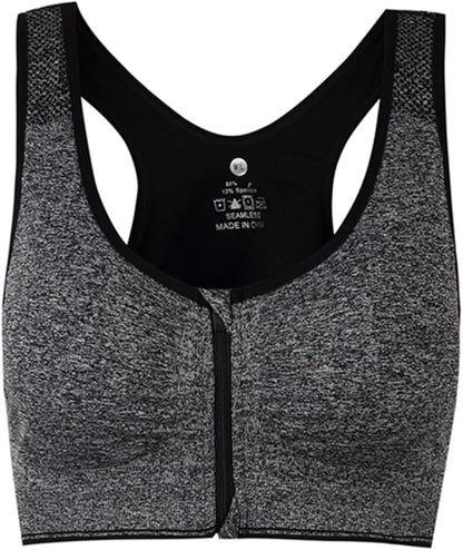 Women's Zipper Front Closure Sports Bra Racerback Yoga Bras