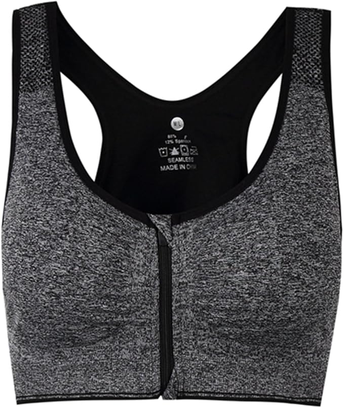 Women's Zipper Front Closure Sports Bra Racerback Yoga Bras