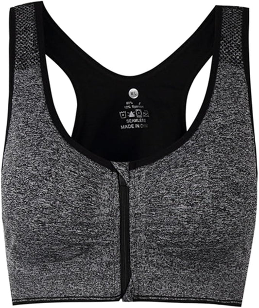 Women's Zipper Front Closure Sports Bra Racerback Yoga Bras