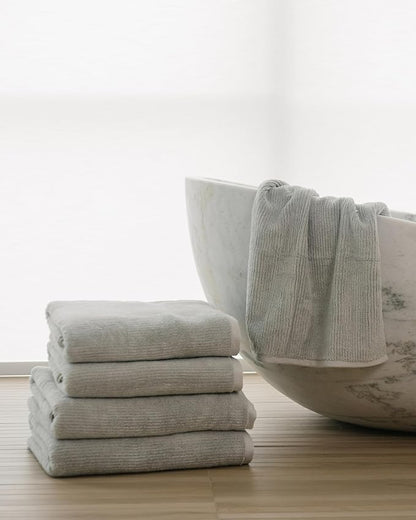 Cozy Earth Ribbed Bath Towel Set - 60% Cotton 40% Viscose from Bamboo Bathroom Towels - Soft & Absorbent Textured Ribbed Pattern - 2 Pack Light Grey