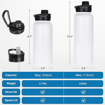 VEGOND 32 oz Insulated Water Bottle Bulk Stainless Steel Metal Water Bottles with Leak Proof Straw Lid & Spout Lid, Wide Mouth Double Walled Vacuum Travel Sports Bottle, 4 Pack