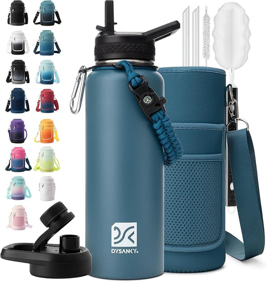 Insulated Water Bottle | Thickened Stainless Steel Vacuum Metal | Portable Sports Water Jug for Gym and Hiking with Straw, Carrier Bag, Handle Strap | BPA-Free 40 oz
