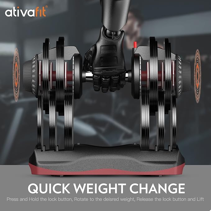 Ativafit 27.5/66/88LBS Pair Adjustable Dumbbell Set with Anti-slip Handle 12 In 1 Quick Dial Adjustment Weights With Safety Locking Button Space Saving Strength Training for Full Body Home Gym Workout