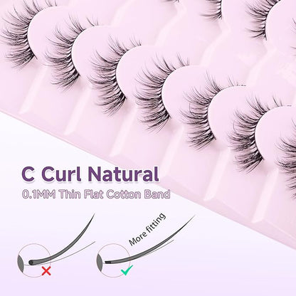 False False Eyelashes Lashes Cat Eye Natural 15mm Manga Eyelashes Wispy with Thin Band 3D Volume False Lashes Anime Lashes Soft Strip Lashes Pack C Curl Fake Eyelashes 7 Pair EVENTILL