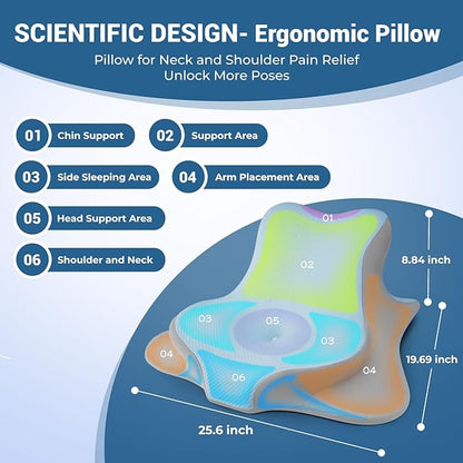 Reading Pillow for Bed, Lying, Leaning and Prone, Ergonomic Memory Foam Bed Wedge Pillow for Headboard, Chin & Back Support Pillows on Bedrest Couch Floor- Blue