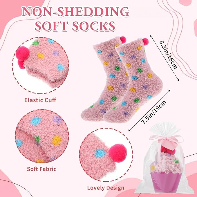 Geyoga 6 Pair Christmas Cupcake Fuzzy Socks for Women Cute Cozy Fluffy Winter Warm Slipper Socks
