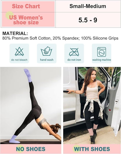5 Pairs Pilates Grip Socks Yoga Socks with Grips for Women, Non-Slip Athletic Socks for Ballet, Dance, Workout, Hospital