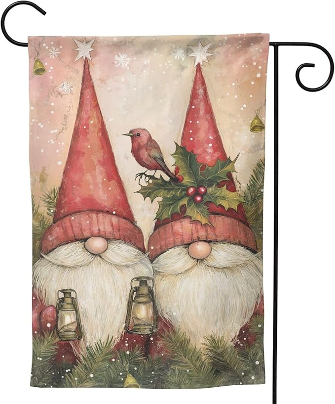 Gnomes Two Red Garden Flag 12x18 In Double Sided Yard Flags Lawn Sign Decor No Flagstand