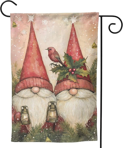Gnomes Two Red Garden Flag 12x18 In Double Sided Yard Flags Lawn Sign Decor No Flagstand
