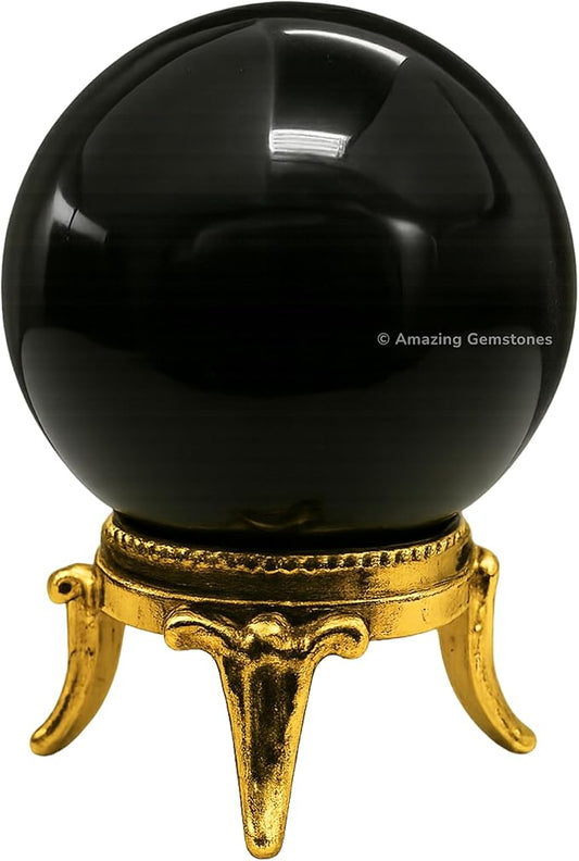 Amazing Gemstone Black Agate Crystal Ball with Stand - 2" Inches Crystal Sphere Meditation Balls for Witchcraft and Decorative Balls