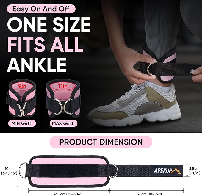 APEXUP Ankle Strap for Cable Machine, Ankle Resistance Bands, Cable Kick Back Straps for Gym, Glute Workouts, Leg Extensions, Adjustable Straps with Neoprene Padding