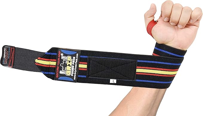 Grip Power Pads Wrist Wraps 2 Wraps for Weight Lifting Wrist Support Cotton Wraps Gym Bandage Straps for Men & Women Premium Quality & PRO Rubber