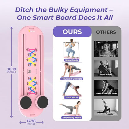 Pilates Reformer Board – 5-in-1 Foldable Pilates Machine for Home Workout, Portable Fitness Board with Resistance Bands, Full Body Training for Women