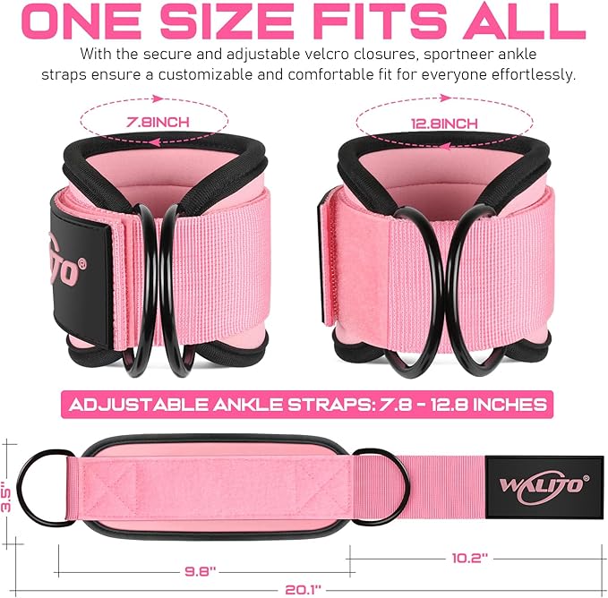 WALITO Gym Ankle Straps for Working Out - Glute Ankle Cuff Kickback Strap, Gym Cable Machine Accessories for Women Glute Leg Extensions, Hip Abductors & Lower Body Exercises Equipment