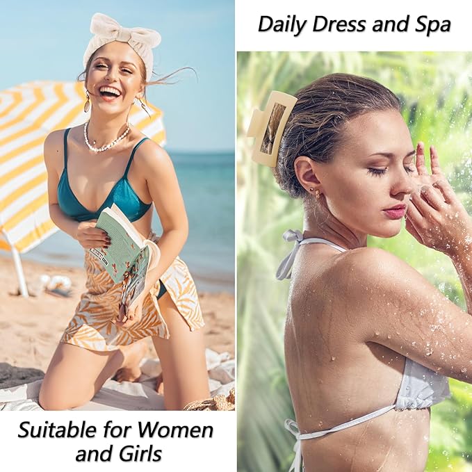 VELSCRUN Spa Headbands for Wash Face, Makeup Headband, Facial Skincare Headbands, 5 Pcs Khaki Puffy Sponge Spa Headband Bow Tie Hair Band Hair Clips Wristband Set Women Girls Accessories