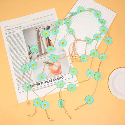 6 Pcs Hippie Costume Accessories Set, Flower Hippie Headband Boho Peace Sign Necklace Earrings Sunglasses Bracelet