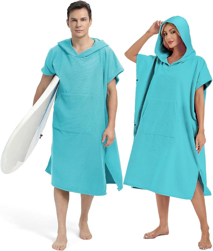 Abahub Surf Poncho Men & Women Towel Poncho Adult with Hood, Thick Quick Dry Changing Poncho Towel, Microfiber Wearable Cover Up for Surfing Beach Swim - Absorbent Changing Towel L (Teal)