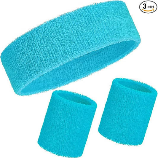 WILLBOND 3 Pcs Sweatbands Set 80s 90s Neon Sports Headband Tennis Striped Sweat Band Sports Competitions Games for Men Women Party Supplies