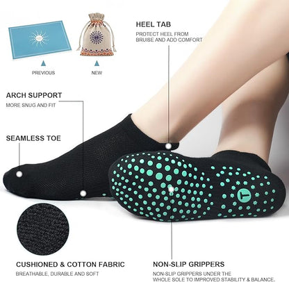 Pilates Socks for Women, Cushioned Ankle Grippy Non Slip Socks for Yoga, Hospital, Barre, Sports Home Slipper 2/4 Pairs
