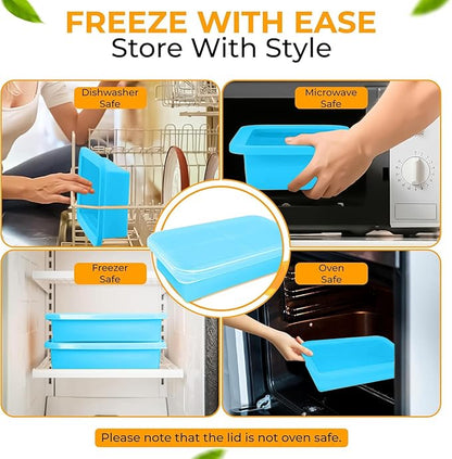 (2 Pack) Large Silicone Freezer Containers For Soup, Pasta Sauce, Leftovers, Broth & More - 6 Cup Reusable BPA Free Non Plastic Food Storage Freezing Ice Trays With Lids & Measurement Lines