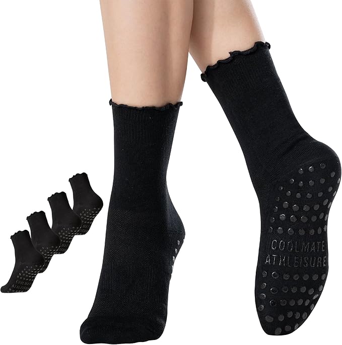 CoolMate Pilates Socks with Grips for Women, Yoga Socks, Crew Non Slip Women for Workout, Barre, Pilates Gifts