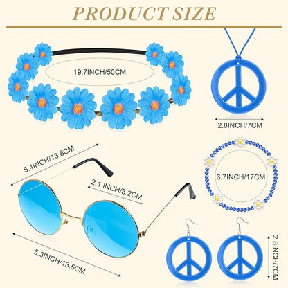 Batiyeer 6 Pcs Hippie Costume Accessories Set, Boho Peace Sign Daisy Flower 60s 70s Party Favors Decor for Groovy Party Women