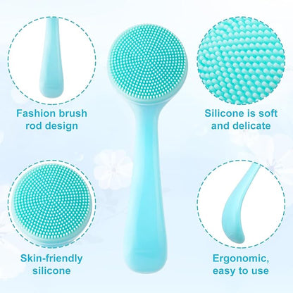 3pcs Silicone Manual Face Scrubber, Soft Face Scrubber Exfoliator, Waterproof Skin Friendly Face Cleansing Brush for Blackheads Whiteheads Makeup Residues Removal- Blue