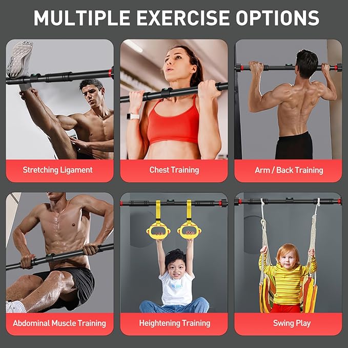 NUOBESTY Pull up Bar, 25.5'' - 39.3'' Adjustable Pull up Bar Doorway with Locking Mechanism Strength Training Workout Equipment for Fitness, Upper Body Workout, Home Gym Accessories, Max Load 440lbs