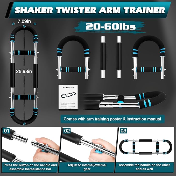 Twister Arm Trainer, Adjustable Chest Workout Equipment, Portable Detachable Chest Exerciser for Men & Women, Power Twister Bar, Home Gym Fitness Equipment