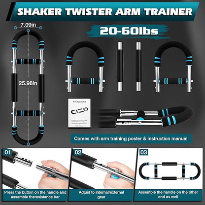 Twister Arm Trainer, Adjustable Chest Workout Equipment, Portable Detachable Chest Exerciser for Men & Women, Power Twister Bar, Home Gym Fitness Equipment