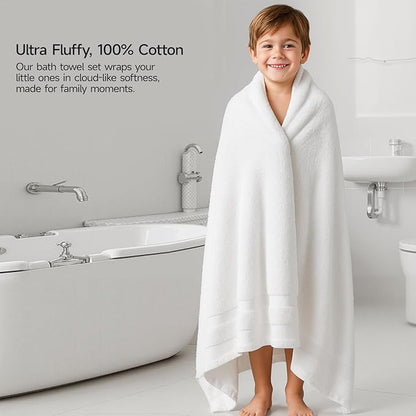 REDKISS 100% Cotton Bath Towels Set of 2, Extra Large Bath Sheets 35 X 70 Inches, 800 GSM, Quick Dry, Ultra Soft & Super Absorbent Bathroom Towel Sets for Bathroom, Gym, Spa, Pool & Hotel, White