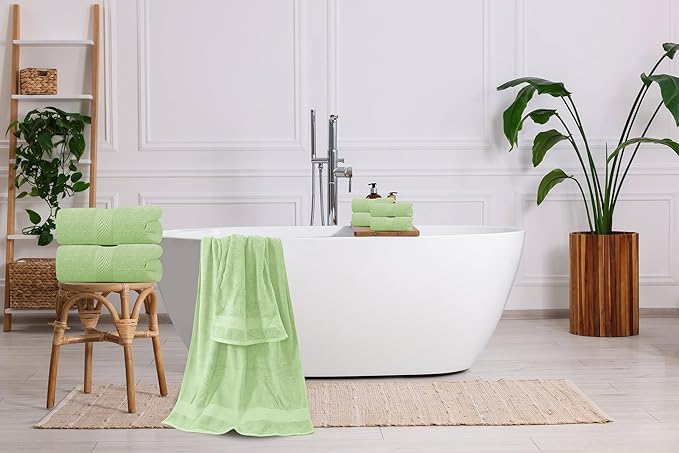 Oakias Premium Towel Set 600 GSM 8 Piece Green - 100% Ring Spun Cotton Highly Absorbent Towels Set - Super Soft Bathroom Towel Set - Hotel Quality Double Stitched Hem - Ideal for Hotels, Spa, Gyms
