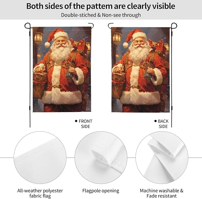 Santa Claus Garden Flag 12x18 In Double Sided Yard Flags Lawn Sign Decor No Flagstand