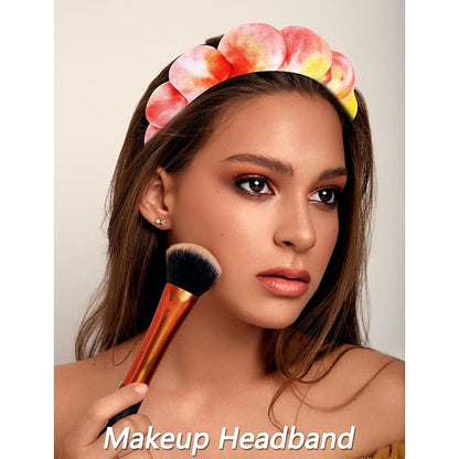 VELSCRUN Spa Headband, Makeup Face Wash Skincare Headbands, 5 Pcs Orange Sponge Bow Tie Get Ready HairBand Facial Wristband Hair Clips Set, Stuff for Teen Girls Women Trendy Hair Accessories